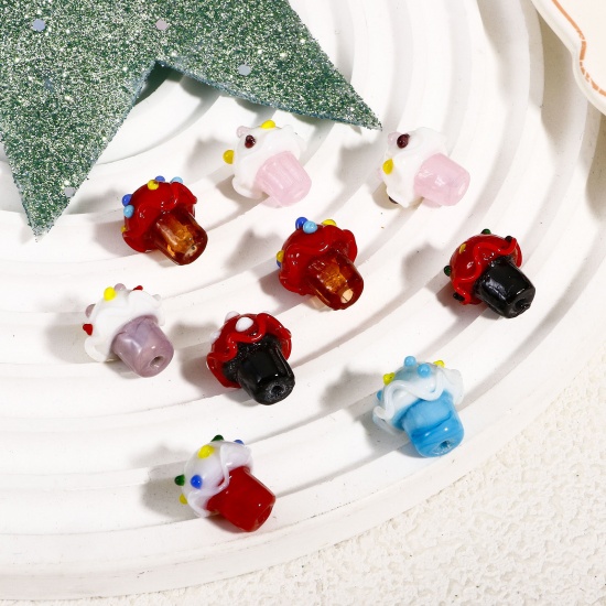 Image de 5 Pcs Perles pour DIY Fabrication de Bijoux de Pendentife en Verre au Chalumeau Glace Multicolore 3D 15mm x 15mm, Trou: 1.8mm