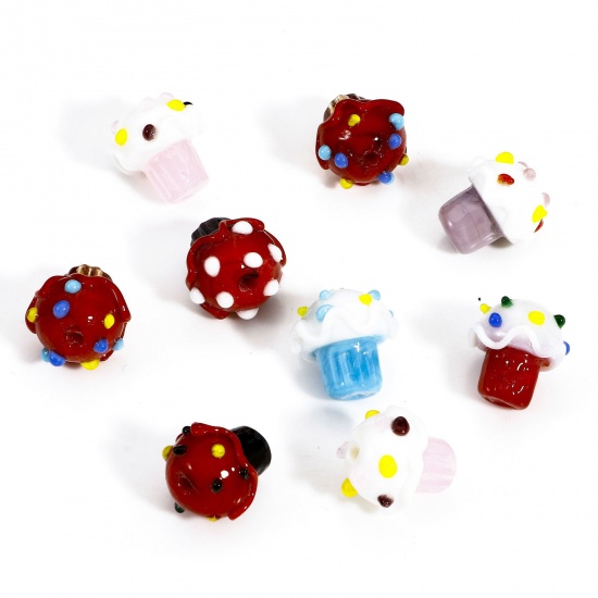 Picture of Lampwork Glass Beads For DIY Charm Jewelry Making Ice Cream Multicolor 3D About 15mm x 15mm, Hole: Approx 1.8mm