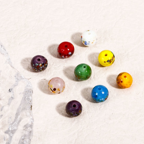 Image de 5 Pcs Perles pour DIY Fabrication de Bijoux de Pendentife en Verre au Chalumeau Rond Multicolore Aquarelle 10mm Dia, Trou: 1.5mm