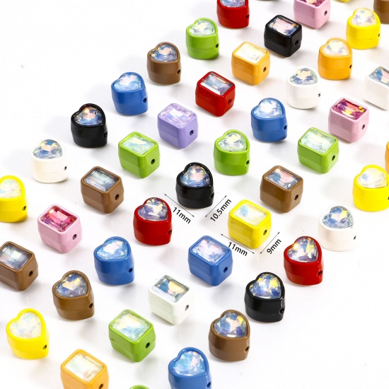 Bild von 5 Stück Zinklegierung & Glas Zwischenperlen Spacer Perlen für die Herstellung von DIY-Charme-Schmuck Zufällig gemischte Farben Geometrie mit Strass