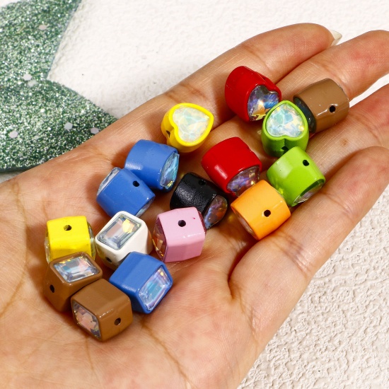 Picture of Zinc Based Alloy & Glass Spacer Beads For DIY Charm Jewelry Making At Random Mixed Color Geometric Rhinestone