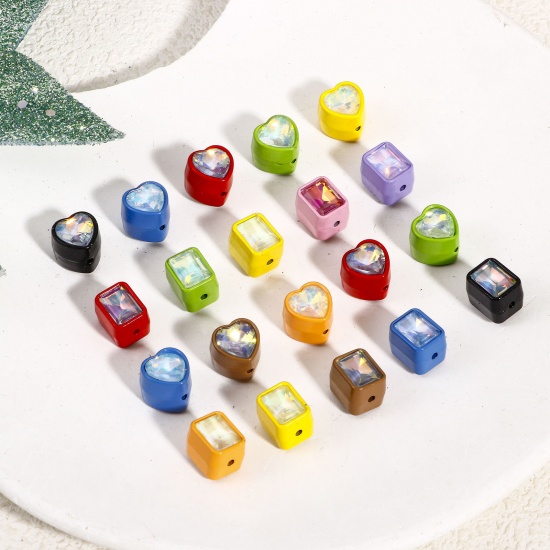 Immagine di 5 Pz Lega di Zinco + Vetro Perline per la Creazione di Gioielli con Ciondoli Fai-da-te A Colori Misti Casuali Geometrica Con Strass