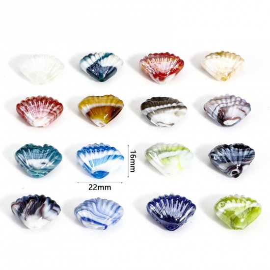 Picture of Lampwork Glass Ocean Jewelry Beads For DIY Charm Jewelry Making Shell Multicolor Texture About 22mm x 16mm, Hole: Approx 2.5mm-1.5mm