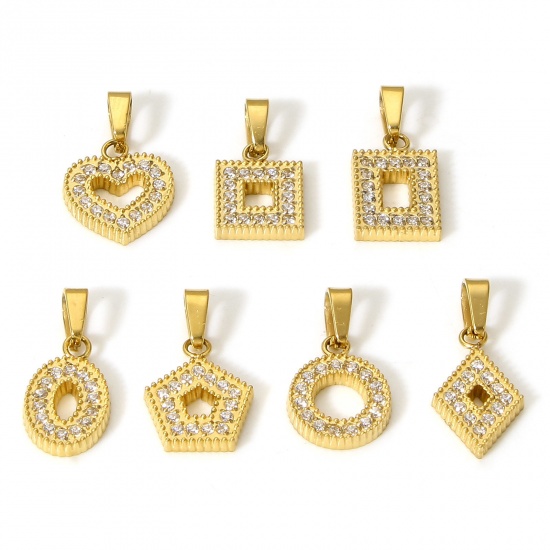 Image de 1 Pièce Pendentif Breloque en 304 Acier Inoxydable Placage Sous Vide Écologique Géométrique 18k Or Rempli Micro Pave à Zircone Cubique Clair