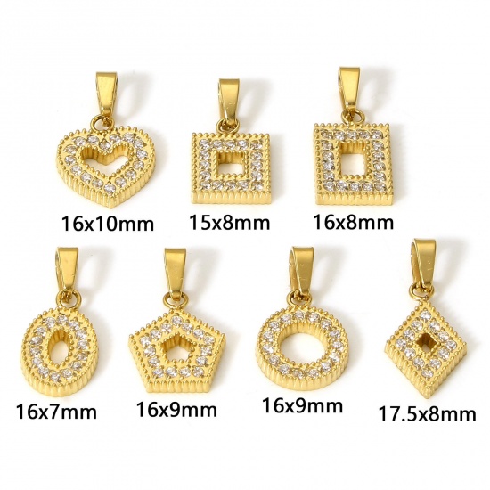 Image de 1 Pièce Pendentif Breloque en 304 Acier Inoxydable Placage Sous Vide Écologique Géométrique 18k Or Rempli Micro Pave à Zircone Cubique Clair