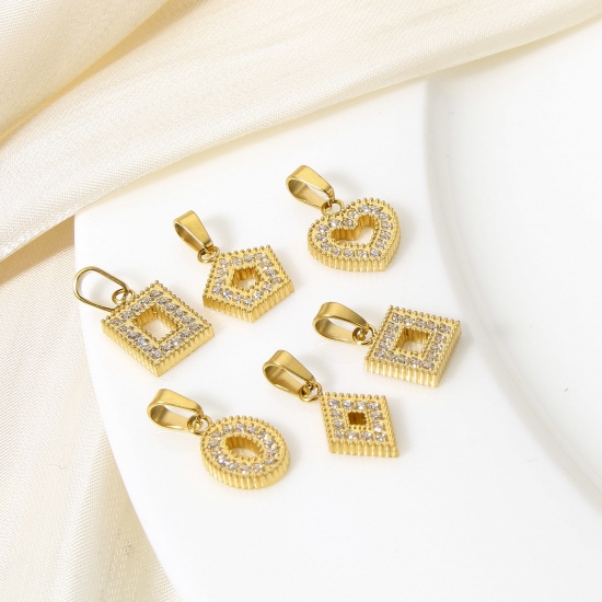 Image de 1 Pièce Pendentif Breloque en 304 Acier Inoxydable Placage Sous Vide Écologique Géométrique 18k Or Rempli Micro Pave à Zircone Cubique Clair