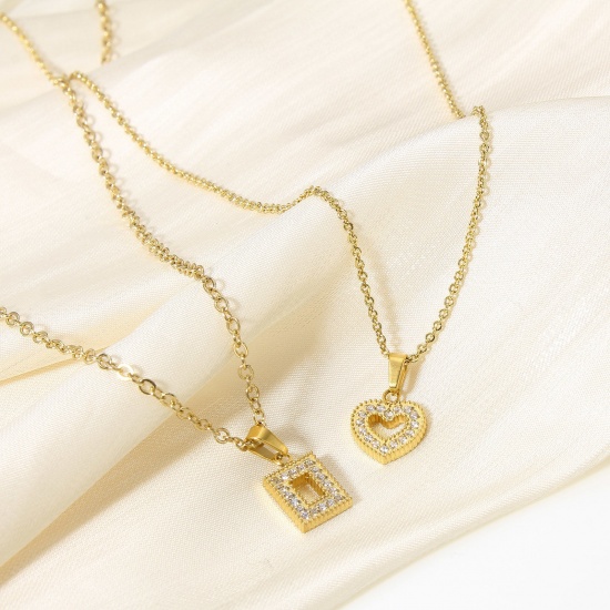 Image de 1 Pièce Pendentif Breloque en 304 Acier Inoxydable Placage Sous Vide Écologique Géométrique 18k Or Rempli Micro Pave à Zircone Cubique Clair