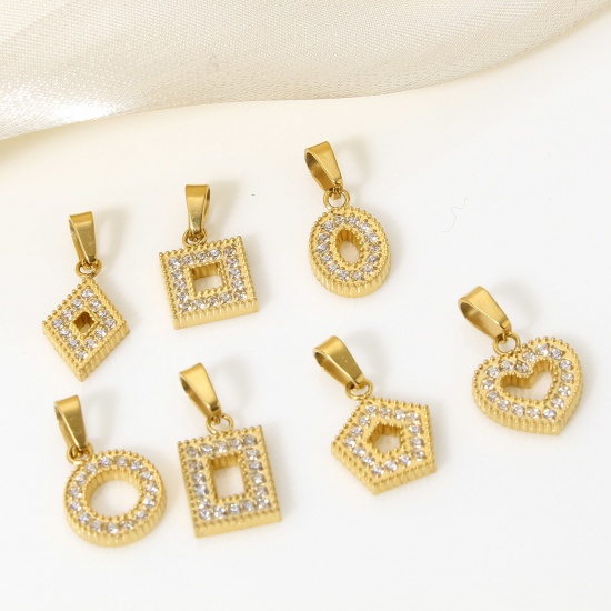 Image de 1 Pièce Pendentif Breloque en 304 Acier Inoxydable Placage Sous Vide Écologique Géométrique 18k Or Rempli Micro Pave à Zircone Cubique Clair