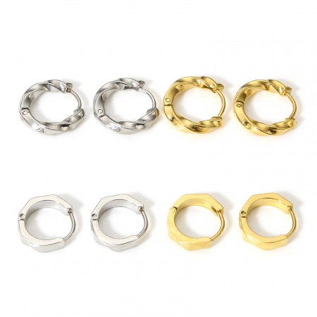 304 Stainless Steel Hoop Earrings Real Gold Plated