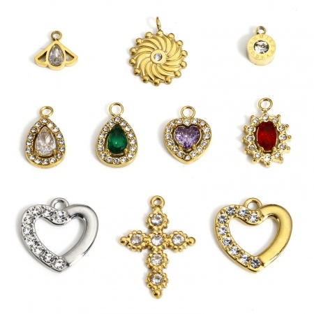 304 Stainless Steel Stylish Charms Heart Multicolor Rhinestone