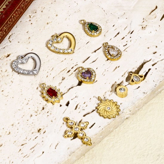 Immagine di 1 Pz 304 Acciaio Inossidabile Elegante Charms Cuore Multicolore Strass