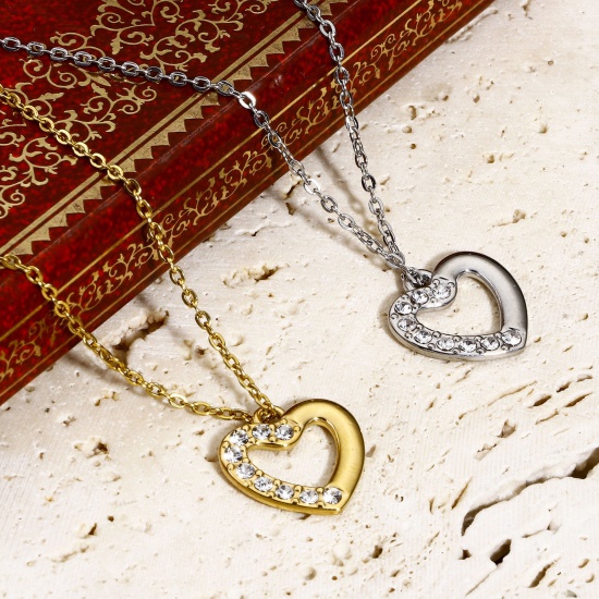 Immagine di 1 Pz 304 Acciaio Inossidabile Elegante Charms Cuore Multicolore Strass