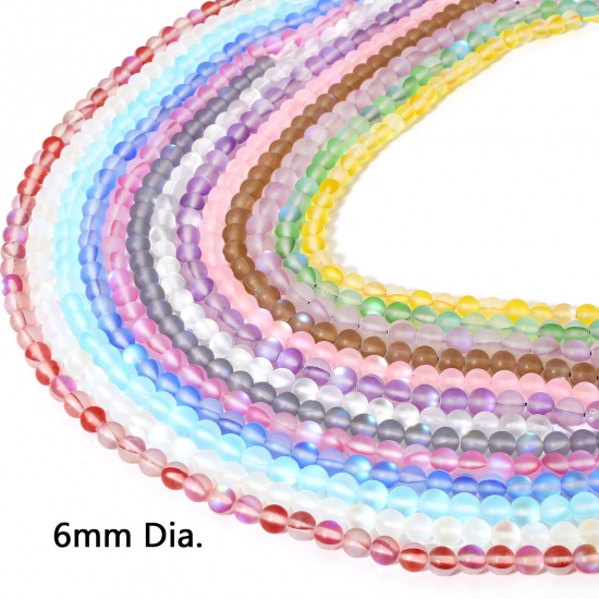 Picture of Moonstone ( Imitation ) Loose Beads For DIY Charm Jewelry Making Round Multicolor Frosted About 6mm Dia
