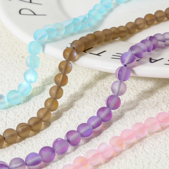 Image de 1 Enfilade Perles pour DIY Fabrication de Bijoux de Pendentife en Pierre de Lune ( Imitation ) Rond Multicolore Givré 6mm Dia