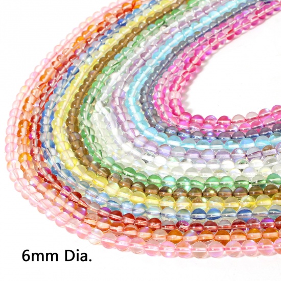 Picture of Moonstone ( Imitation ) Loose Beads For DIY Charm Jewelry Making Round Multicolor Transparent About 6mm Dia