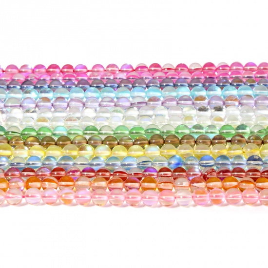 Picture of Moonstone ( Imitation ) Loose Beads For DIY Charm Jewelry Making Round Multicolor Transparent About 6mm Dia