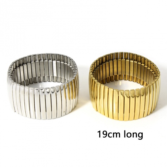 Picture of 304 Stainless Steel Bangles Bracelets Elastic 19cm(7 4/8") long