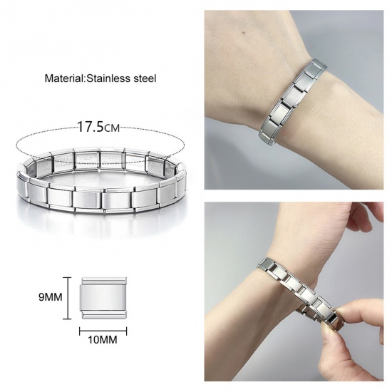 Picture of 304 Stainless Steel Italian Charm Links Modular Bracelets Multicolor Rectangle 17.5cm(6 7/8") long