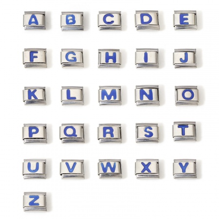 1 Unidad 304 Acero Inoxidable Charm Pulsera de Eslabones Italianos para Hacer Joyas DIY Tono de Plata Azul Rectángulo Mayúscula Letra Mensaje " A-Z " Esmalte 10mm x 9mm