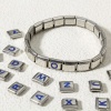 Image de 1 Pièce Bracelet à Maillons Breloques Italiens Accessories de Fabrication de Bracelets Bijoux DIY en 304 Acier Inoxydable Argent Mat Bleu Rectangle Alphabet Initial/ Lettre Majuscule Mots " A-Z " Émail 10mm x 9mm