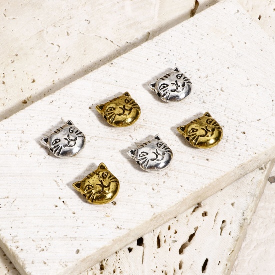 Immagine di 50 Pz Lega di Zinco Perline per la Creazione di Gioielli con Ciondoli Fai-da-te Multicolore Gatto Circa 11mm x 11mm, Foro:Circa 1.4mm