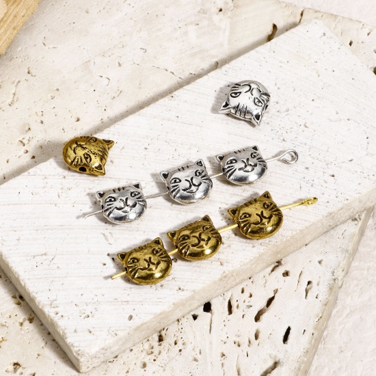 Bild von 50 Stück Zinklegierung Zwischenperlen Spacer Perlen für die Herstellung von DIY-Charme-Schmuck Bunt Katze ca. 11mm x 11mm, Loch:ca. 1.4mm
