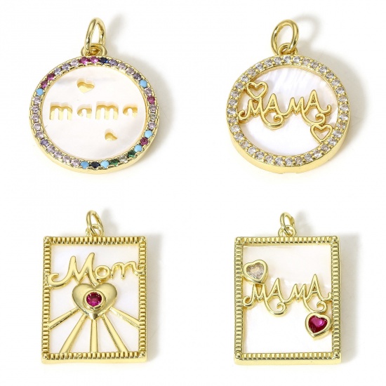 Picture of Natural Shell & Brass Mother's Day Charms 18K Real Gold Plated Micro Pave