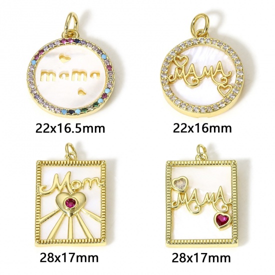 Picture of Natural Shell & Brass Mother's Day Charms 18K Real Gold Plated Micro Pave