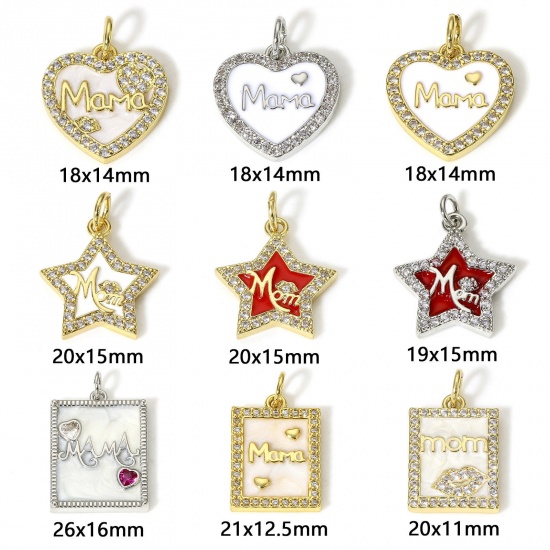 Picture of Copper Mother's Day Charms Real Gold Plated Micro Pave Clear Cubic Zirconia