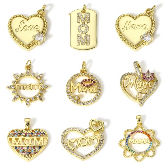 Bild von 1 Stück Messing Muttertag Charms 18K Echtgold plattiert Micro Pave