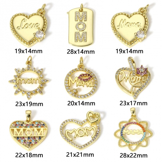 Bild von 1 Stück Messing Muttertag Charms 18K Echtgold plattiert Micro Pave