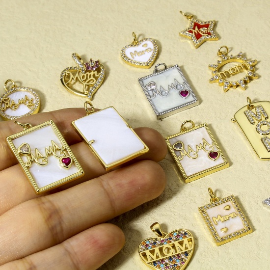 Bild von 1 Stück Messing Muttertag Charms 18K Echtgold plattiert Micro Pave