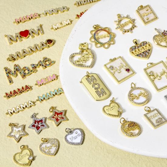 Bild von 1 Stück Messing Muttertag Charms 18K Echtgold plattiert Micro Pave