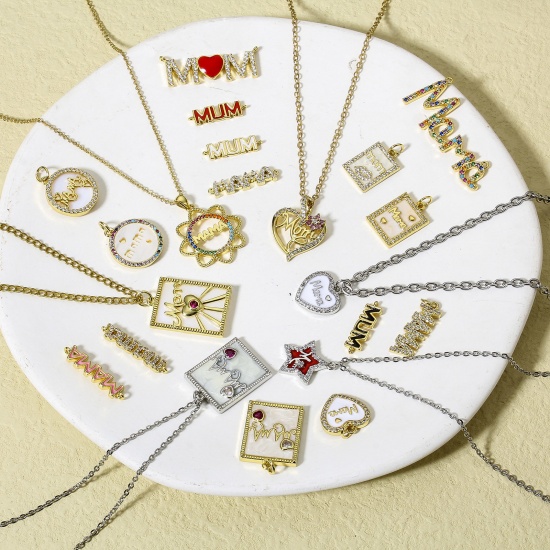 Bild von 1 Stück Messing Muttertag Charms 18K Echtgold plattiert Micro Pave