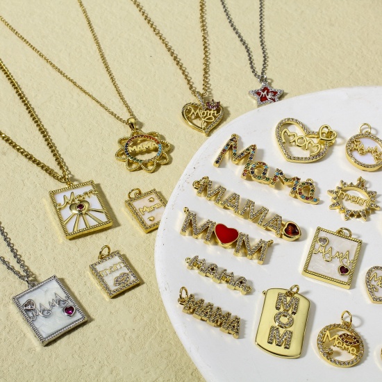 Bild von 1 Stück Messing Muttertag Charms 18K Echtgold plattiert Micro Pave