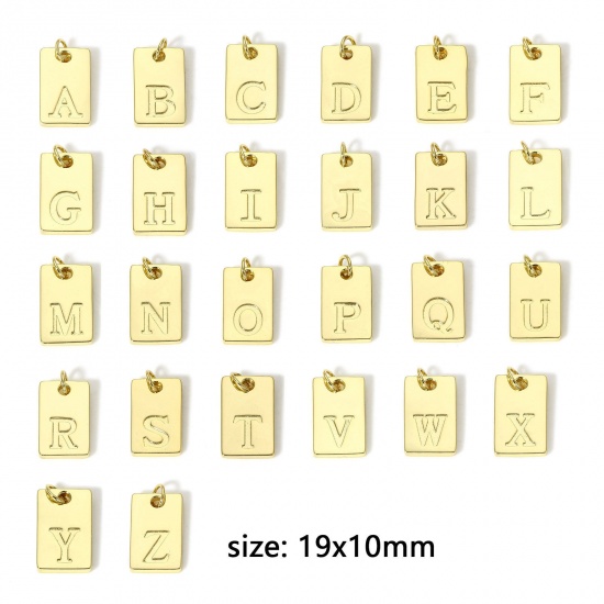 Picture of Copper Charms 18K Real Gold Plated Rectangle Initial Alphabet/ Capital Letter Message " A-Z " 19mm x 10mm