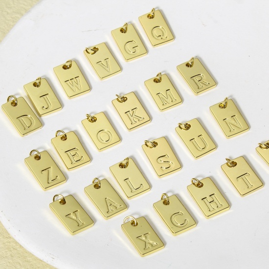 Picture of Copper Charms 18K Real Gold Plated Rectangle Initial Alphabet/ Capital Letter Message " A-Z " 19mm x 10mm