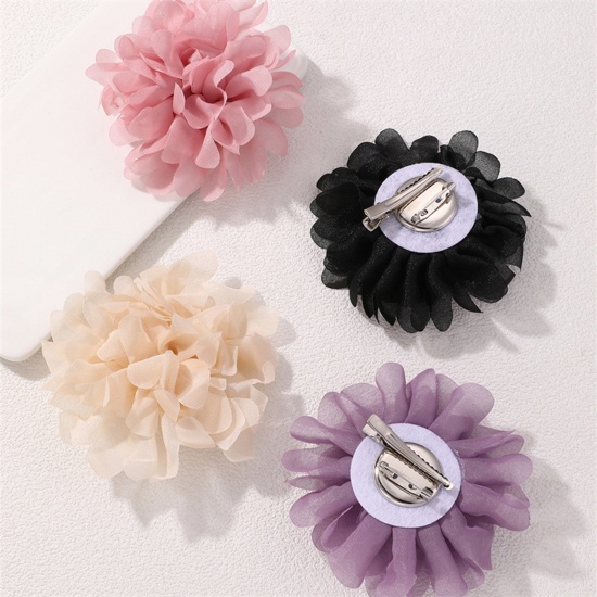 Picture of Polyester Elegant Pin Brooches Camellia Flower Multicolor