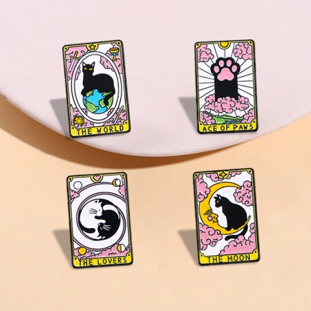 Tarot Pin Brooches Rectangle Cat Multicolor Enamel