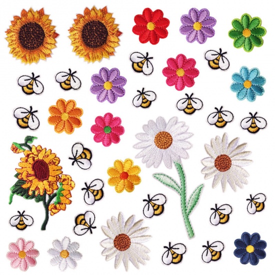 Picture of Polyester Iron On Patches Appliques (With Glue Back) DIY Sewing Craft Clothing Decoration Multicolor Flower Bee