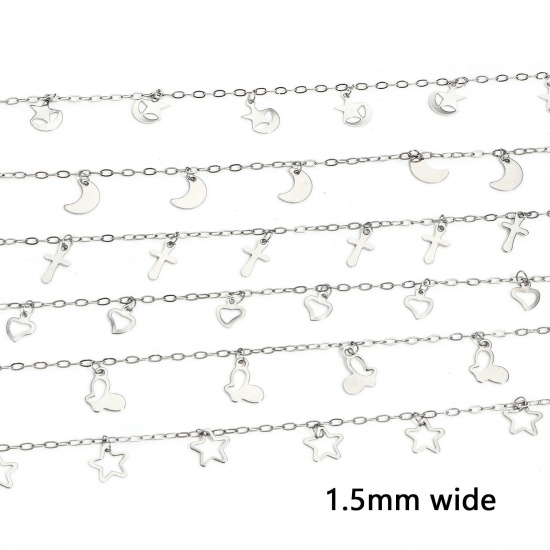 Image de 1 M Chaîne Maille ForçatAccessoires pour la Fabrication de Bijoux Faits à la Main en 304 Acier Inoxydable Argent Mat avec Pendentif 1.5mm