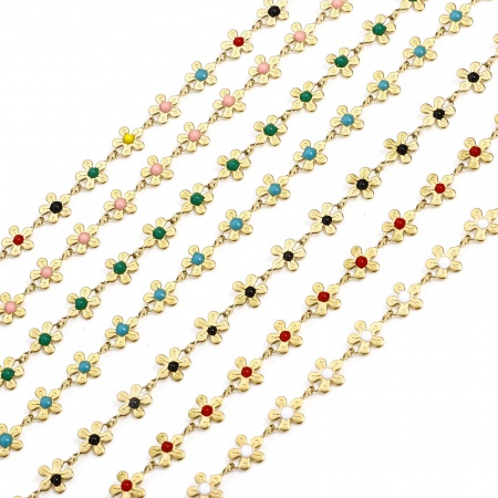 1 M Vacuum Plating 304 Stainless Steel Handmade Link Chain For Handmade DIY Jewelry Making Findings Flower 18K Gold Plated 6mm