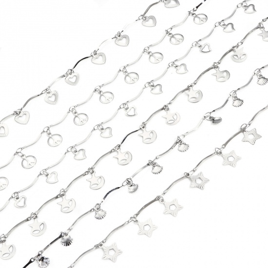 Picture of 304 Stainless Steel With Pendant Twist Chain For Handmade DIY Jewelry Making Findings Silver Tone 1mm