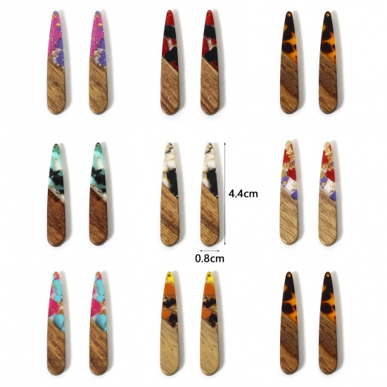 Picture of Wood Effect Resin Pendants Multicolor Drop Gravels Chips 4.4cm x 0.8cm