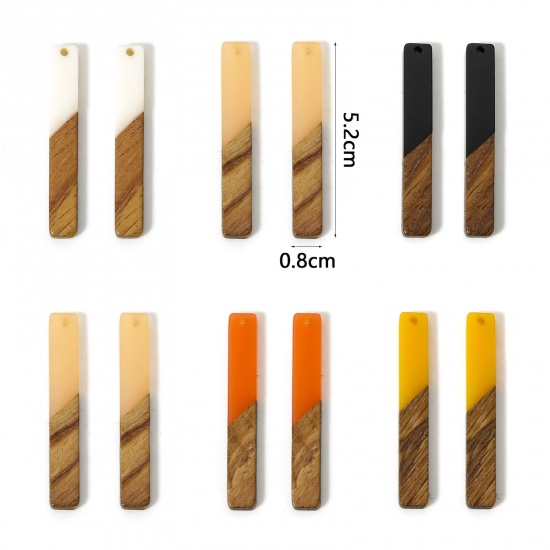 Immagine di 5 Pz Resina Effetto Legno Ciondoli Multicolore Rettangolo 5.2cm x 0.8cm