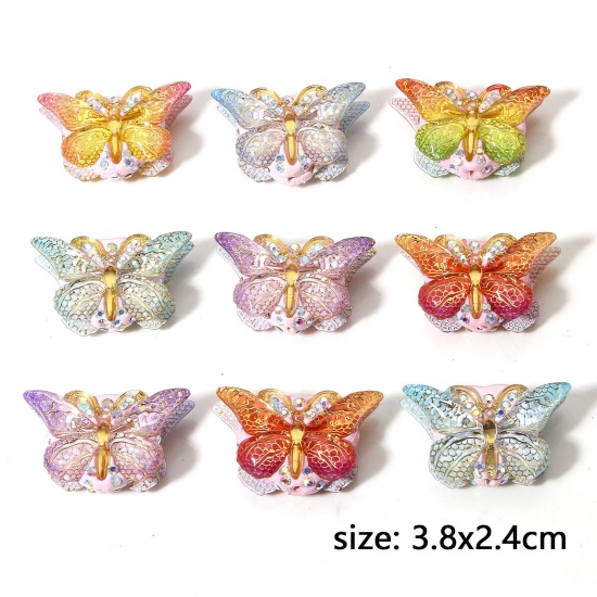 Picture of Polymer Clay Insect Beads For DIY Charm Jewelry Making Butterfly Animal Multicolor AB Color About 3.8cm x 2.4cm, Hole: Approx 1.4mm