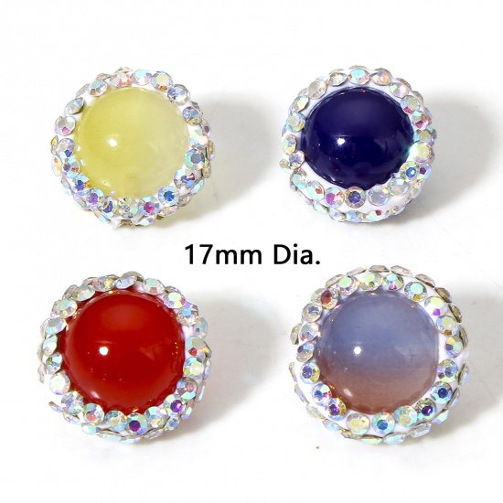 Immagine di 2 Pz Argilla & Pietra Perline per la Creazione di Gioielli con Ciondoli Fai-da-te Tondo Multicolore AB Colore Strass Circa 17mm Dia, Foro: Circa 1.2mm