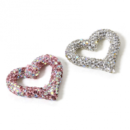 Immagine di 1 Pz Argilla Separatori San Valentino Perline per la Creazione di Gioielli con Ciondoli Fai-da-te Cuore Multicolore AB Colore Strass Circa 3.4cm x 2.9cm, Foro: Circa 1.2mm