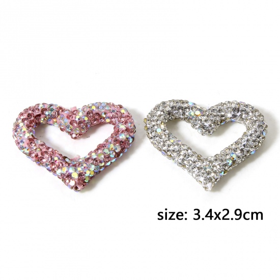 Immagine di 1 Pz Argilla Separatori San Valentino Perline per la Creazione di Gioielli con Ciondoli Fai-da-te Cuore Multicolore AB Colore Strass Circa 3.4cm x 2.9cm, Foro: Circa 1.2mm