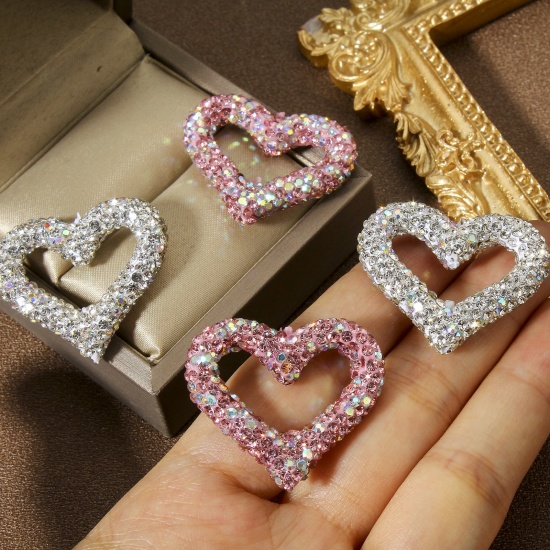 Immagine di 1 Pz Argilla Separatori San Valentino Perline per la Creazione di Gioielli con Ciondoli Fai-da-te Cuore Multicolore AB Colore Strass Circa 3.4cm x 2.9cm, Foro: Circa 1.2mm